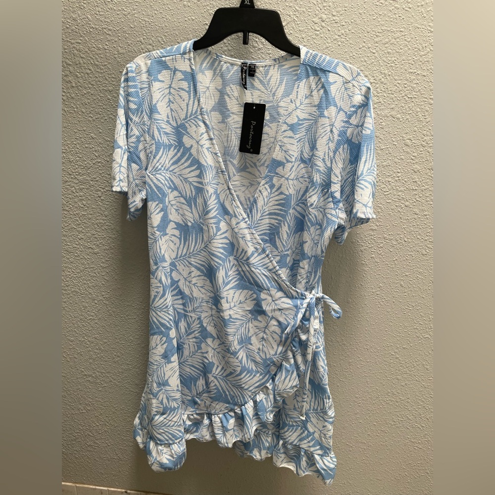 Portocruz Women’s Wrap Swim Coverup Dress - Size XXL - Blue/White - NWT